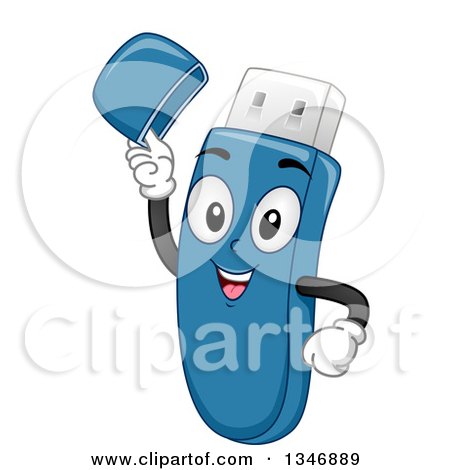 Clipart of a Cartoon USB Memory Stick Lifting Its Hat - Royalty Free Vector Illustration by BNP Design Studio