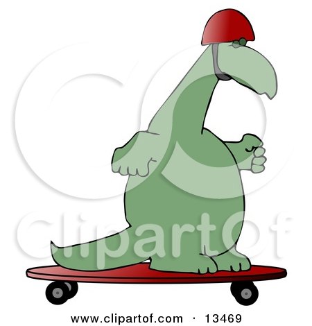 Green Dino Skateboarding and Wearing a Helmet Clipart Illustration by djart