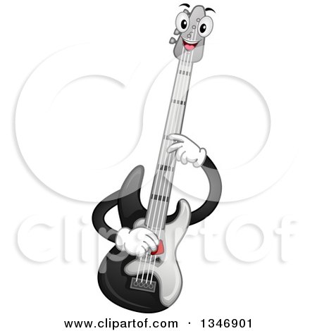 Clipart of a Cartoon Bass Guitar Mascot - Royalty Free Vector Illustration by BNP Design Studio