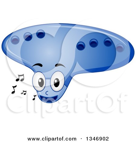 Clipart of a Cartoon Ocarina Mascot with Music Notes - Royalty Free Vector Illustration by BNP Design Studio