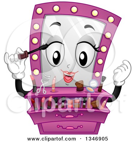 Clipart of a Cartoon Pink Vanity Mirror Mascot Putting on Makeup - Royalty Free Vector Illustration by BNP Design Studio