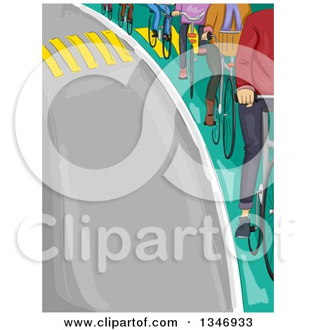 Clipart of a Line of Cyclists on a Bike Lane Along a Road - Royalty Free Vector Illustration by BNP Design Studio