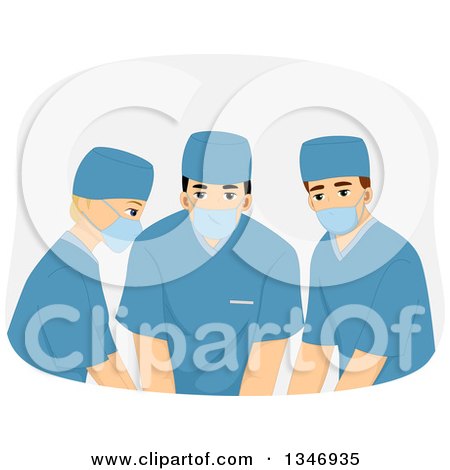 Clipart of a Medical Group Wearing Masks and Scrubs During Surgery - Royalty Free Vector Illustration by BNP Design Studio