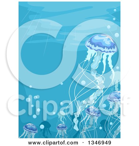Clipart of a Family of Jellyfish Underwater - Royalty Free Vector Illustration by BNP Design Studio