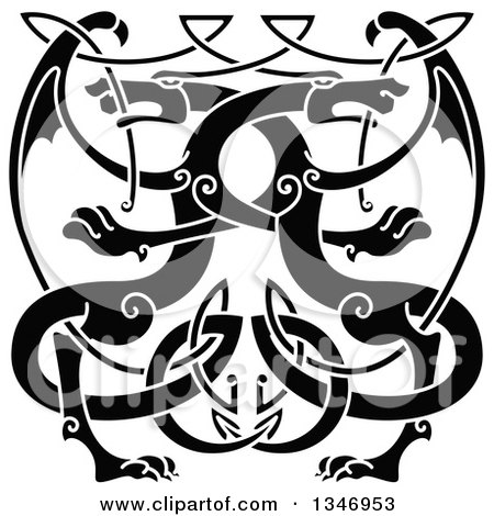 Clipart of Black Celtic Knot Dragons 8 - Royalty Free Vector Illustration by Vector Tradition SM