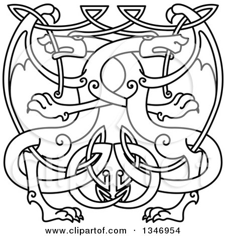 Clipart of Lineart Celtic Knot Dragons 8 - Royalty Free Vector Illustration by Vector Tradition SM