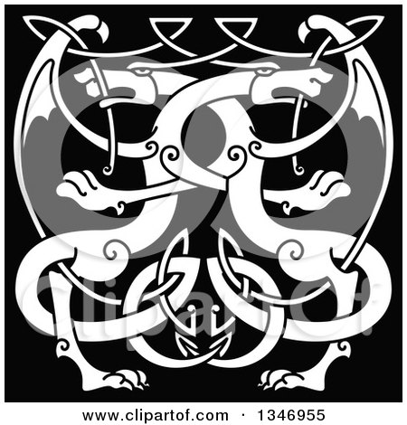 Clipart of White Celtic Knot Dragons on Black 7 - Royalty Free Vector Illustration by Vector Tradition SM
