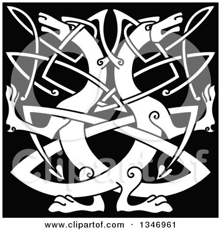 Clipart of a White Celtic Wild Dog Knot on Black 2 - Royalty Free Vector Illustration by Vector Tradition SM