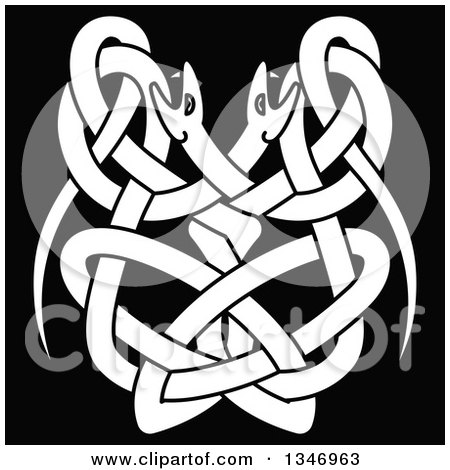 Clipart of White Celtic Knot Snakes on Black 2 - Royalty Free Vector Illustration by Vector Tradition SM