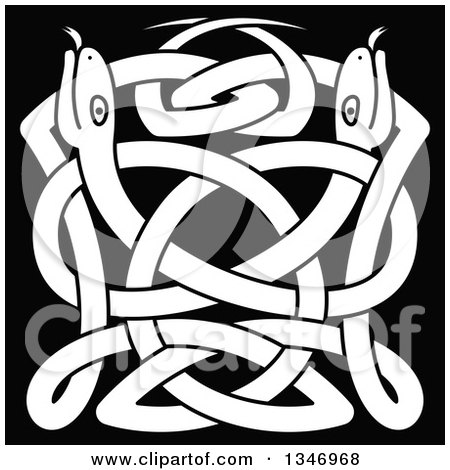Clipart of White Celtic Knot Snakes on Black 4 - Royalty Free Vector Illustration by Vector Tradition SM