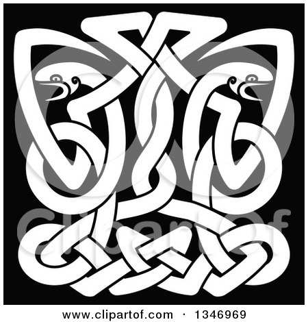 Clipart of White Celtic Knot Snakes on Black 5 - Royalty Free Vector Illustration by Vector Tradition SM