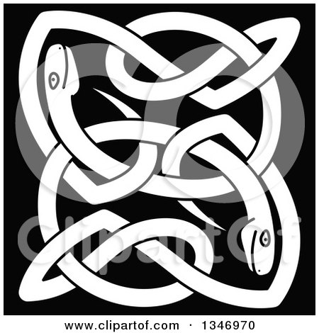 Clipart of White Celtic Knot Snakes on Black 6 - Royalty Free Vector Illustration by Vector Tradition SM
