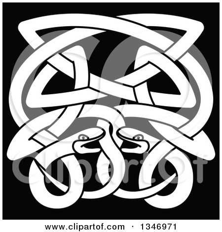 Clipart of White Celtic Knot Snakes on Black 7 - Royalty Free Vector Illustration by Vector Tradition SM