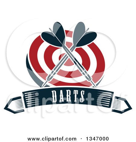 Clipart of Crossed Navy Blue Darts over a Red and White Target, over a Text Banner - Royalty Free Vector Illustration by Vector Tradition SM