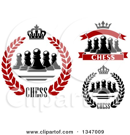 Clipart of Chess Pawn, Crown, Wreath and Banner Designs with Text - Royalty Free Vector Illustration by Vector Tradition SM