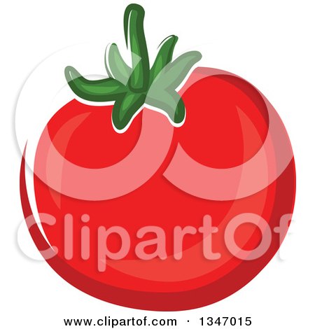 Clipart of a Cartoon Tomato and Stem - Royalty Free Vector Illustration by Vector Tradition SM