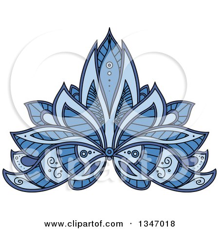 Clipart of a Beautiful Ornate Blue Henna Lotus Flower - Royalty Free Vector Illustration by Vector Tradition SM