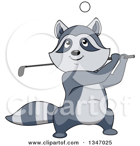 Clipart of a Cartoon Raccoon Golfing - Royalty Free Vector Illustration by Vector Tradition SM