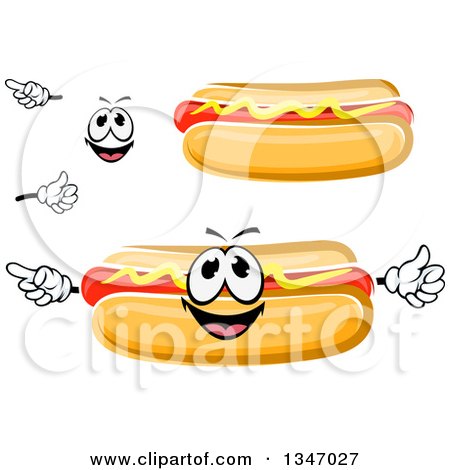 Clipart of a Cartoon Face, Hands and Hot Dogs with Mustard 2 - Royalty Free Vector Illustration by Vector Tradition SM