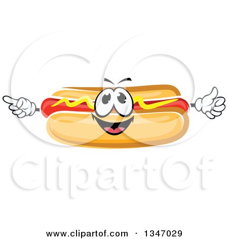 Clipart of a Cartoon Happy Hot Dog Character with Mustard - Royalty Free Vector Illustration by Vector Tradition SM