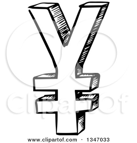 Clipart of a Black and White Sketched Yen Currency Symbol - Royalty Free Vector Illustration by Vector Tradition SM