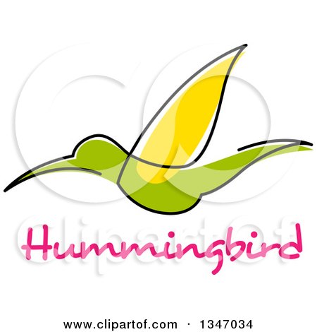 Clipart of a Sketched Green and Yellow Hummingbird and Text 2 - Royalty Free Vector Illustration by Vector Tradition SM
