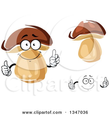 Clipart of a Cartoon Face, Hands and Brown and Tan Mushrooms - Royalty Free Vector Illustration by Vector Tradition SM