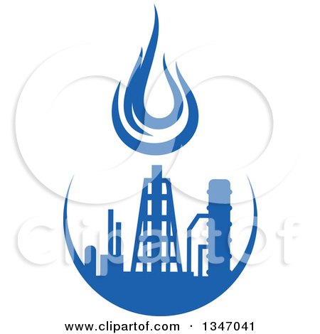 Clipart of a Silhouetted Blue Natural Gas and Flame Factory 7 - Royalty Free Vector Illustration by Vector Tradition SM