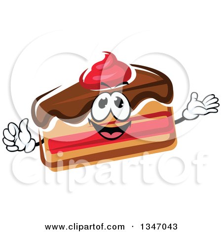 Clipart of a Cartoon Slice of Cake Character with Chocolate Icing - Royalty Free Vector Illustration by Vector Tradition SM