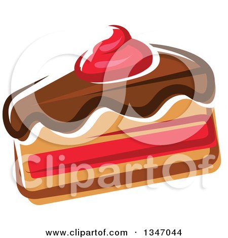 Clipart of a Cartoon Slice of Cake with Chocolate Icing - Royalty Free Vector Illustration by Vector Tradition SM