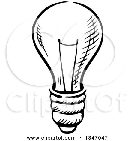Clipart of a Black and White Sketched Light Bulb - Royalty Free Vector Illustration by Vector Tradition SM