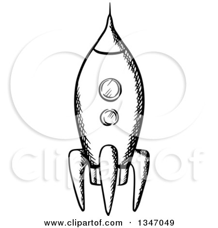 Clipart of a Black and White Sketched Rocket - Royalty Free Vector Illustration by Vector Tradition SM