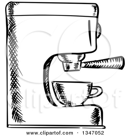 Clipart of a Black and White Sketched Espresso Coffee Machine - Royalty Free Vector Illustration by Vector Tradition SM