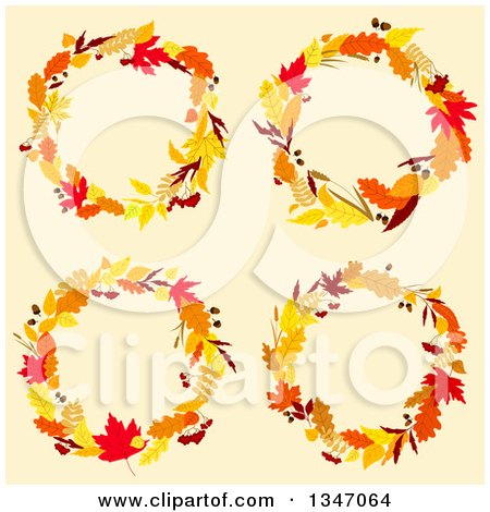 Clipart of Colorful Autumn Leaf Wreaths over Beige - Royalty Free Vector Illustration by Vector Tradition SM