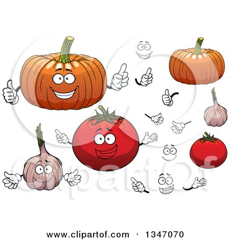 Clipart of Cartoon Faces, Hands, Pumpkins, Tomatoes and Garlic - Royalty Free Vector Illustration by Vector Tradition SM