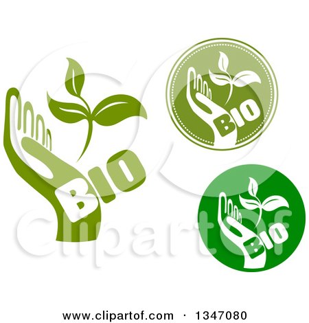 Clipart of Green Bio Hands with Leaves - Royalty Free Vector Illustration by Vector Tradition SM