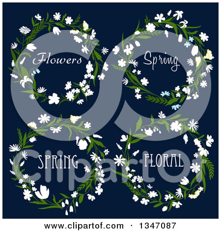 Clipart of Circular Floral Wreaths with Text on Navy Blue 2 - Royalty Free Vector Illustration by Vector Tradition SM