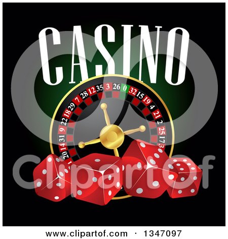 Clipart of a Roulette Wheel with Dice and Casino Text - Royalty Free Vector Illustration by Vector Tradition SM