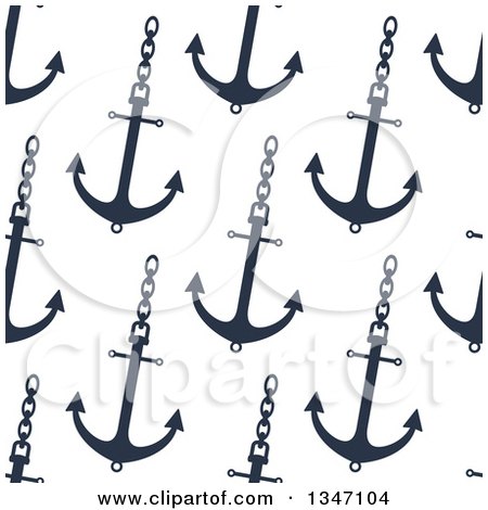 Clipart of a Seamless Background Pattern of Navy Blue Anchors on Chains - Royalty Free Vector Illustration by Vector Tradition SM