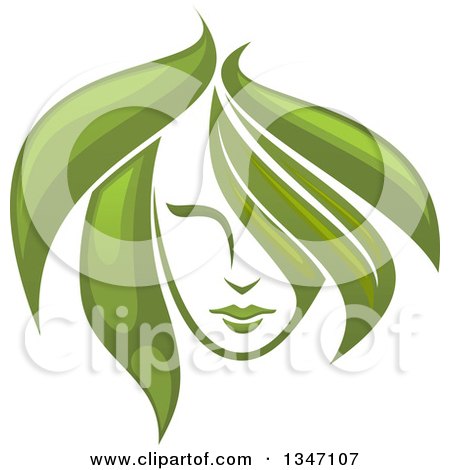 Clipart of a Woman's Face with Green Leaf Hair 3 - Royalty Free Vector Illustration by Vector Tradition SM