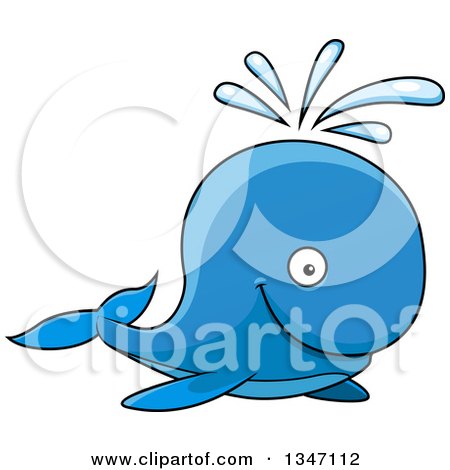 Clipart of a Cartoon Happy Blue Spouting Whale - Royalty Free Vector Illustration by Vector Tradition SM