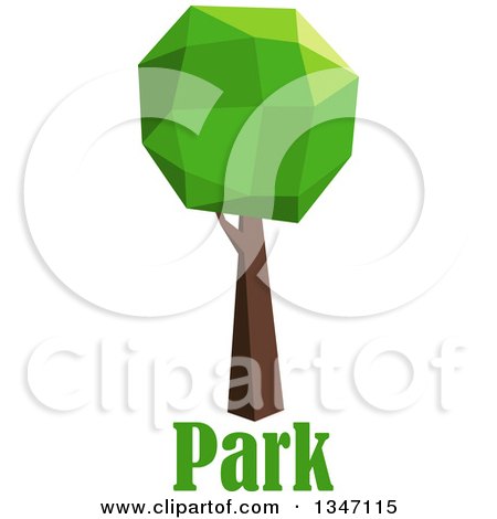 Clipart of a Low Poly Geometric Tree over Park Text - Royalty Free Vector Illustration by Vector Tradition SM