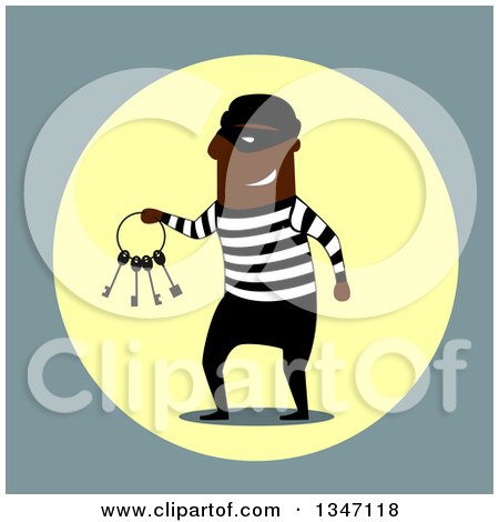Clipart of a Flat Design Black Male Robber Holding Keys - Royalty Free Vector Illustration by Vector Tradition SM