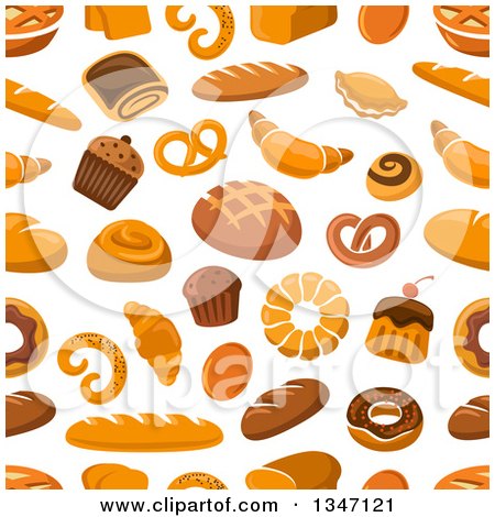 Clipart of a Seamless Background Pattern of Bread and Baked Goods - Royalty Free Vector Illustration by Vector Tradition SM