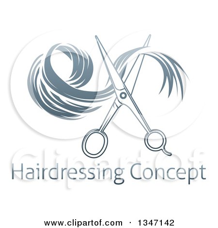 Clipart of Gradient Scissors Cutting Hair over Sample Text - Royalty Free Vector Illustration by AtStockIllustration