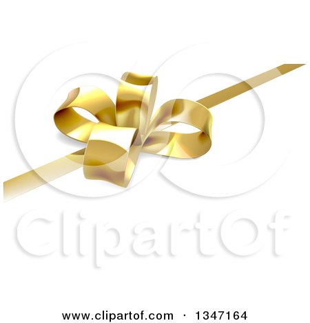 Clipart of a 3d Gold Christmas, Birthday or Other Holiday Bow and Ribbon on a Gift, over Shaded White - Royalty Free Vector Illustration by AtStockIllustration