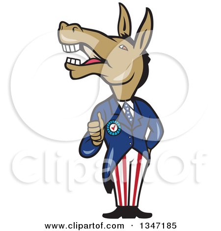 Clipart of a Cartoon Politician Democratic Donkey in a Suit, Giving a Thumb up - Royalty Free Vector Illustration by patrimonio