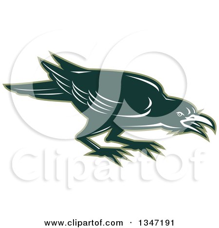 Clipart of a Retro Angry Green Raven Crow Bird - Royalty Free Vector Illustration by patrimonio