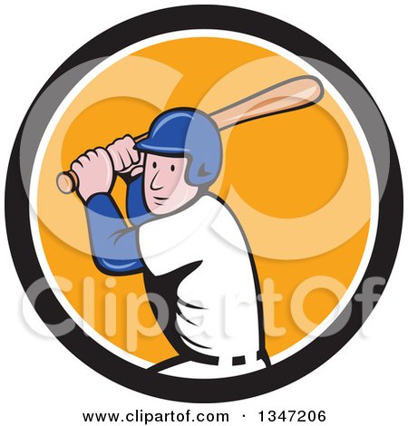 Clipart of a Cartoon White Male Baseball Player Athlete Batting in a Black White and Orange Circle - Royalty Free Vector Illustration by patrimonio