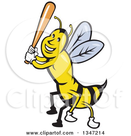 Clipart of a Cartoon Bee Baseball Player Sports Mascot Batting - Royalty Free Vector Illustration by patrimonio